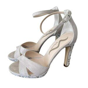 NINA FEYRA Women's Champagne glam heels open strappy Size 8, In Box 4" heel